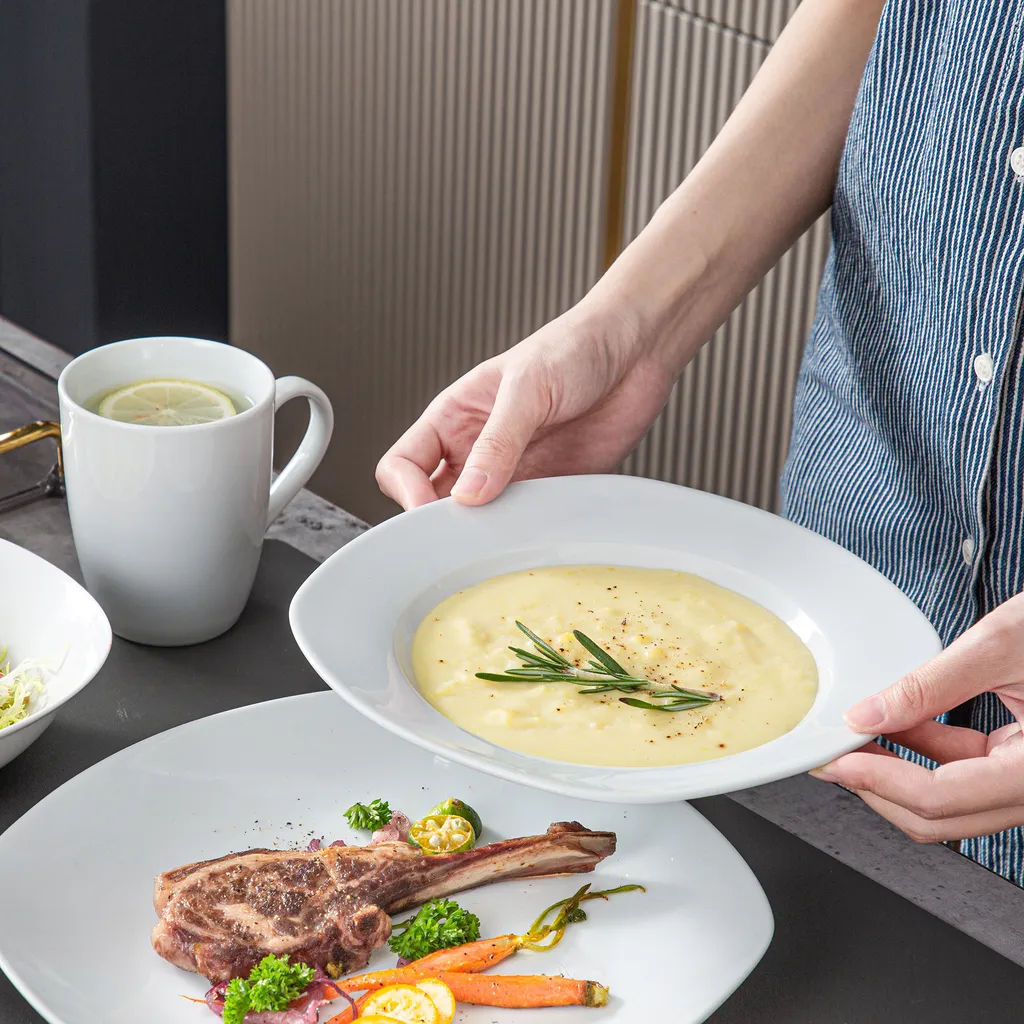 MALACASA, Serie Elisa, 100-teilig Tafelservice, Porzellan Kombiservice Mit Speiseteller, Suppenteller, Eierbecher, Kaffeetassen, Müslischalen, Dessertteller Für 12 Personen Grauweiß 5 MALACASA, Serie Elisa, 100-teilig Tafelservice, Porzellan Kombiservice Mit Speiseteller, Suppenteller, Eierbecher, Kaffeetassen, Müslischalen, Dessertteller Für 12 Personen Grauweiß – Bild 3