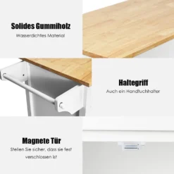 COSTWAY Rollende Kücheninsel Aus Gummiholz, Küchenwagen Mit Handtuchhalter & Verstellbarem Regal & Schubladen, Servierwagen Mit Arbeitsplatte Für Küche, Esszimmer & Bar (Weiß) -Küchenutensilien Laden 6fcca1d6cb9c289a59e48b3a9c88738b