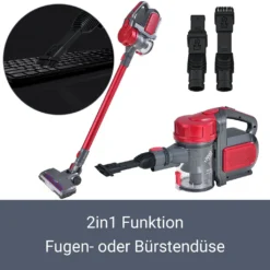 Juskys 2in1 Handstaubsauger & Akku Staubsauger - Beutellos & Kabellos – Bis 55 Min Laufzeit - Lithium-Ionen Akku, Wandhalterung & Ladestation – Rot -Küchenutensilien Laden 752d45ff924867508b4b25e4c29f96e8