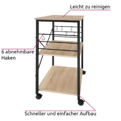 Tectake Servierwagen Rugby 65,5x45,5x88,5cm - Industrial Holz Hell, Eiche Sonoma -Küchenutensilien Laden 7910639d47af72043453f180b4705722
