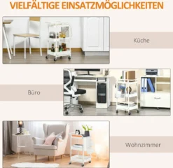 HOMCOM Rollwagen3-Etagen Küchenwagen Mit Schubladen Und Korb Für Küche Büro Schlafzimmer Wohnzimmer Stahl Weiß 51,5 X 32 X 75,6 Cm -Küchenutensilien Laden 7b2885b977d4cf87820cd445d5672df4