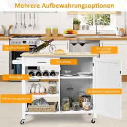 COSTWAY Küchenwagen Auf Rollen, Kücheninsel Mit Schublade, Weinregal, Offene Regale & Handtuchhalter, Platzsparender Servierwagen, Für Küche, Esszimmer, Bar, Weiß -Küchenutensilien Laden 7e93c9eb4989fd4da21ed5cd48537076