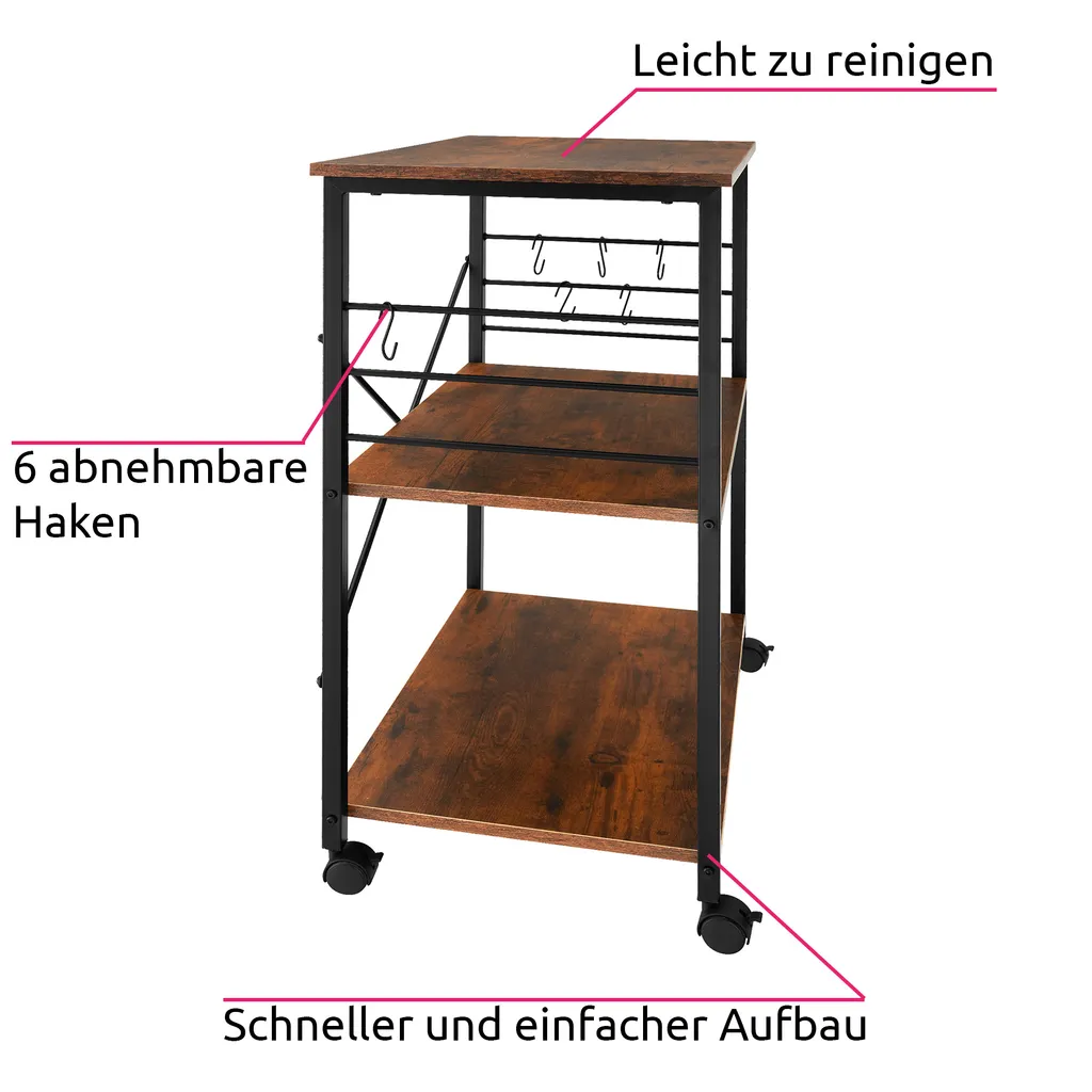 Tectake Servierwagen Rugby 65,5x45,5x88,5cm - Industrial Dunkelbraun 5 Tectake Servierwagen Rugby 65,5x45,5x88,5cm - Industrial Dunkelbraun – Bild 3