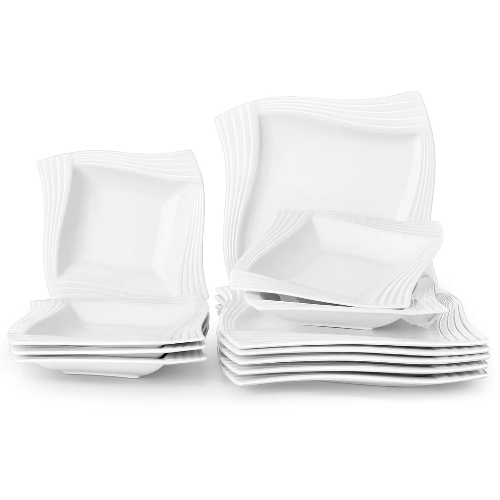 MALACASA, Serie Amparo, Cremeweiß Porzellan Tafelservice 12 Tlg. Set Speiseteller Und Suppenteller Geschirrset Für 6 Personen 3 MALACASA, Serie Amparo, Cremeweiß Porzellan Tafelservice 12 Tlg. Set Speiseteller Und Suppenteller Geschirrset Für 6 Personen