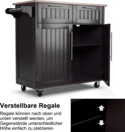 COSTWAY Küchenwagen Kücheninsel Mit Arbeitsplatte, 2 Schubladen Türen & Handtuchhalter, Servierwagen Holz Mit Rollen, 94x45,5x94,5cm, Braun -Küchenutensilien Laden 87131af4a04bee3571c612d4508f647c