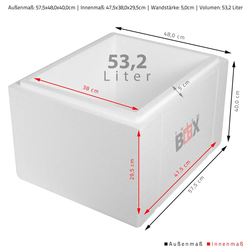 Styroporbox 53W | Wand: 5,0cm | Volumen: 53,2L | Innenmaß:47x38x29cm | Weiß Isolierbox Thermobox Kühlbox Warmhaltebox 5 Styroporbox 53W | Wand: 5,0cm | Volumen: 53,2L | Innenmaß:47x38x29cm | Weiß Isolierbox Thermobox Kühlbox Warmhaltebox – Bild 3
