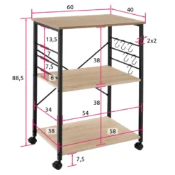 Tectake Servierwagen Rugby 65,5x45,5x88,5cm - Industrial Holz Hell, Eiche Sonoma -Küchenutensilien Laden 8857a1af18d10a3ed1319200d46dbb3c