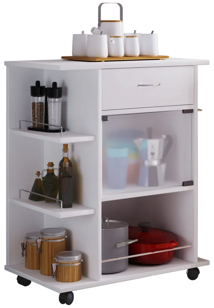 VCM Holz Küchenwagen Servierwagen Rollwagen Ablage Rollbar Rollen Schublade Pocis Weiß 3 VCM Holz Küchenwagen Servierwagen Rollwagen Ablage Rollbar Rollen Schublade Pocis Weiß