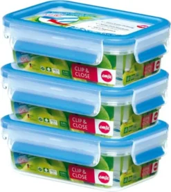 Emsa Clip & Close Frischhaltedosen 3er-Set á 0,55 L, Blau -Küchenutensilien Laden 8b19eadaba1f6a94918ff8304664f3f7