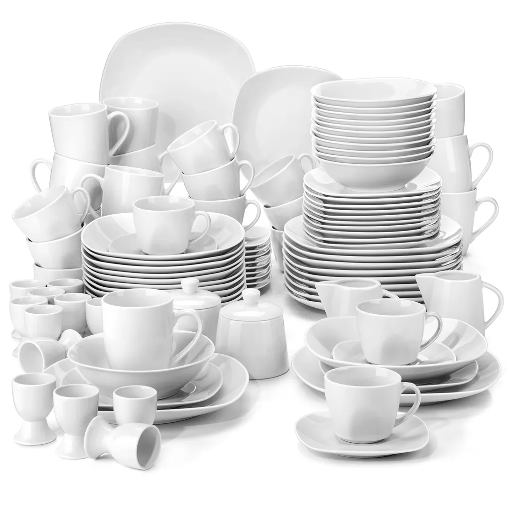 MALACASA, Serie Elisa, 100-teilig Tafelservice, Porzellan Kombiservice Mit Speiseteller, Suppenteller, Eierbecher, Kaffeetassen, Müslischalen, Dessertteller Für 12 Personen Grauweiß 3 MALACASA, Serie Elisa, 100-teilig Tafelservice, Porzellan Kombiservice Mit Speiseteller, Suppenteller, Eierbecher, Kaffeetassen, Müslischalen, Dessertteller Für 12 Personen Grauweiß