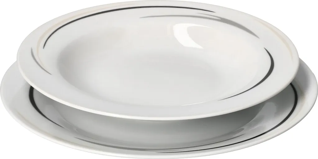 12tlg Tafel-Service Home Suppenteller Speiseteller Streifen Porzellan-Geschirr 2 12tlg Tafel-Service Home Suppenteller Speiseteller Streifen Porzellan-Geschirr