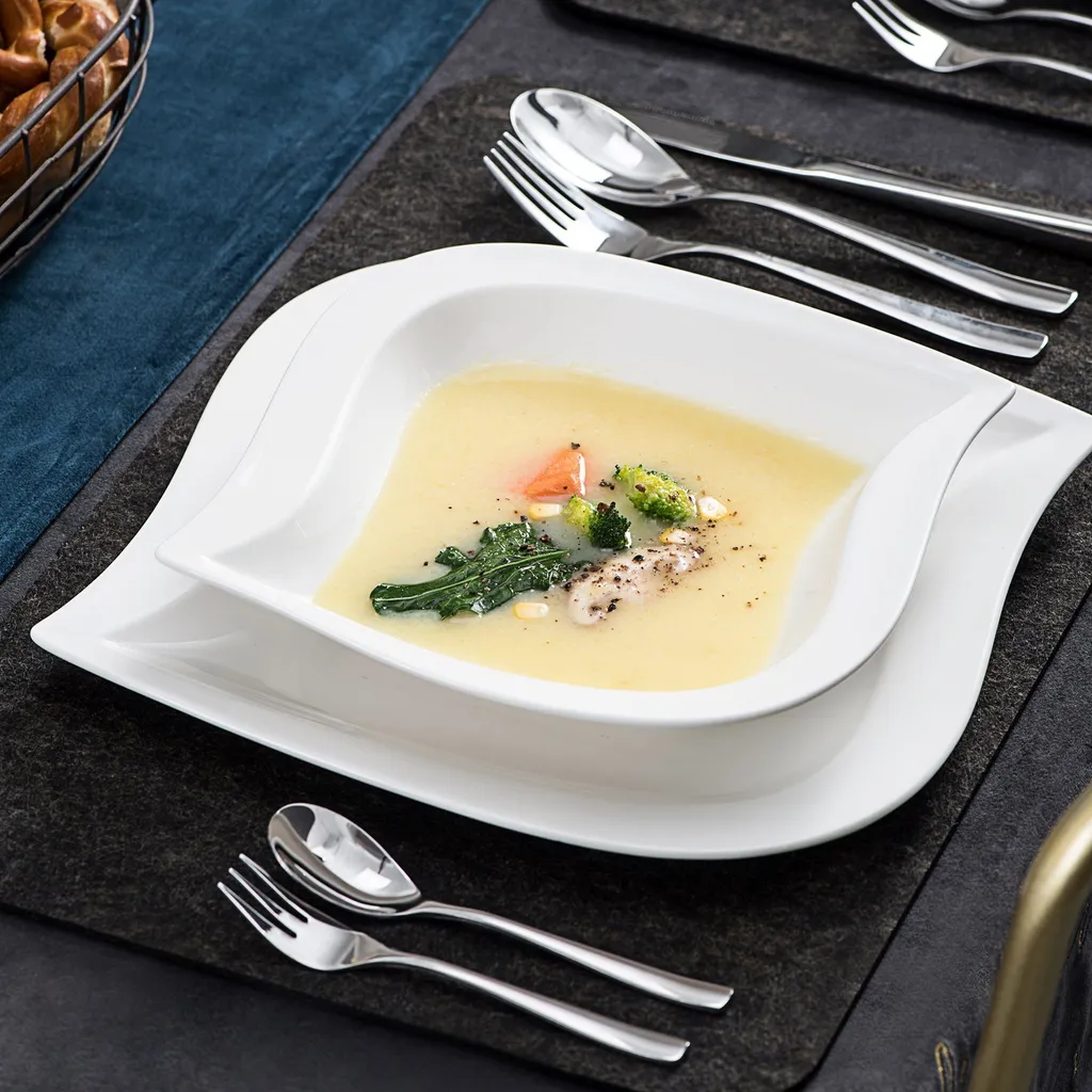 MALACASA, Serie Elvira, 60 Tlg. Cremeweiß Porzellan Geschirrset Kombiservice Tafelservice Mit Tassen, Untertassen, Dessertteller, Suppenteller Und Flachteller Für 12 Person 7 MALACASA, Serie Elvira, 60 Tlg. Cremeweiß Porzellan Geschirrset Kombiservice Tafelservice Mit Tassen, Untertassen, Dessertteller, Suppenteller Und Flachteller Für 12 Person – Bild 5