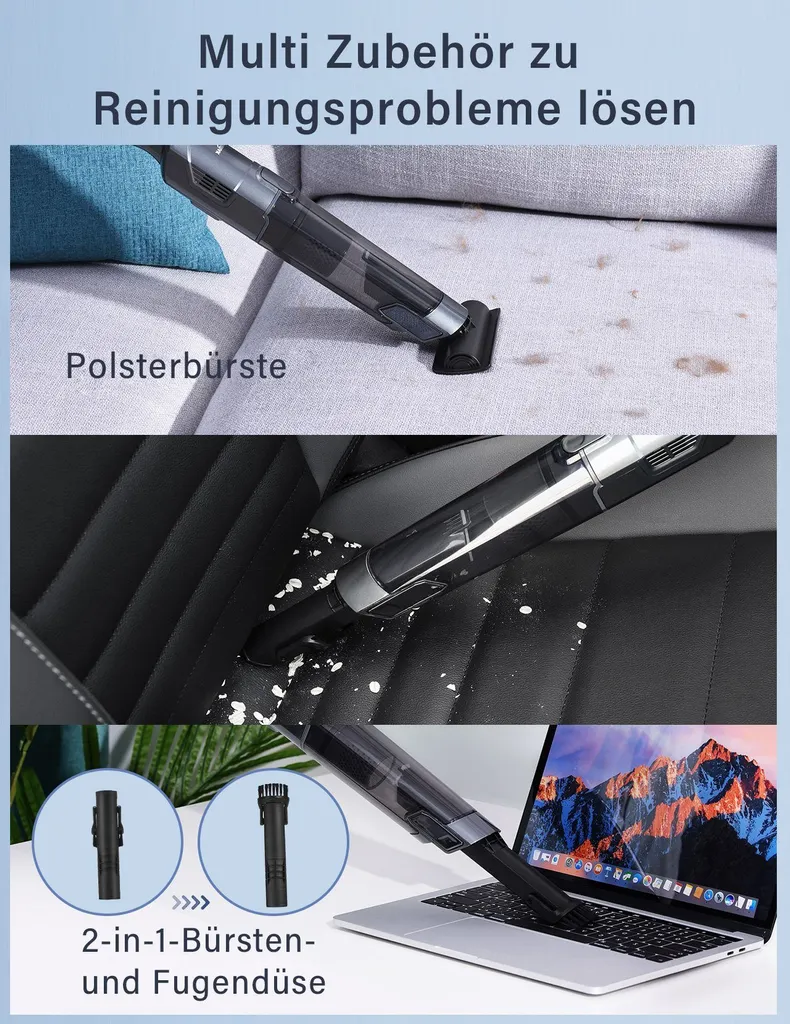 DAYNEE® Handstaubsauger Akku, Kabellos, Beutellos, Akkusauger,Auto Staubsauger,Handsauger, 16000Pa Akku Staubsauger Mit Ladestation, Bis Zu 25 Minuten Laufzeit, Inkl. 3 Waschbarer HEPA-Filter Für Auto, Tierhaare, Zuhause, Küche 6 DAYNEE® Handstaubsauger Akku, Kabellos, Beutellos, Akkusauger,Auto Staubsauger,Handsauger, 16000Pa Akku Staubsauger Mit Ladestation, Bis Zu 25 Minuten Laufzeit, Inkl. 3 Waschbarer HEPA-Filter Für Auto, Tierhaare, Zuhause, Küche – Bild 4