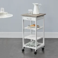 Servierwagen 76 X 37 X 37 Cm Barwagen 3 Ablage 1 Schublade Beistellwagen Allzweckwagen Rollwagen MDF Holzfarben-Weiß [en.casa] -Küchenutensilien Laden 8e8c1474a2255147f001b8958d553b63