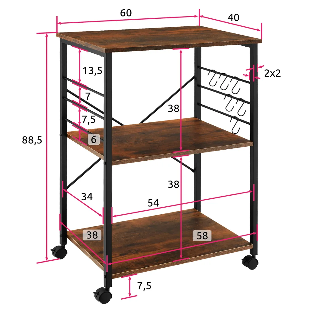 Tectake Servierwagen Rugby 65,5x45,5x88,5cm - Industrial Dunkelbraun 7 Tectake Servierwagen Rugby 65,5x45,5x88,5cm - Industrial Dunkelbraun – Bild 5