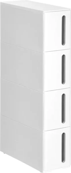 SONGMICS Küchenregal, Nischenregal Mit Rollen, Schmaler Rollwagen Mit 4 Schubladen, Mobil, Ausziehbar, Badregal, Küchenschrank Mit Rädern, PP-Kunststoff, Platzsparend, 45 X 17 X 84 Cm, Weiß-grau KFR008G01 -Küchenutensilien Laden 9151b5fbe5a0e12a6e038a0645c3ce89