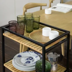 SoBuy Küchenwagen Servierwagen Rollwagen, Aus Metall Und Bambus FKW65-N -Küchenutensilien Laden 95f798cbf0b69e073f8dd5c9357656d5