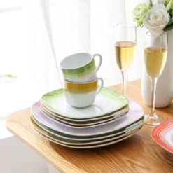 VEWEET Tafelservice 'SPARK' Aus Porzellan, 60-tlg Kombiservice, Kaffeetassen, Untertasse, Dessertteller, Speiseteller Und Suppenteller, Komplettservice Für 12 Personen -Küchenutensilien Laden 964d7497d0646f45ec7ff2e633962fff