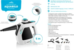 ETA AQUABELO Handdampfreiniger ETA126490000, 1000 W , Betriebsdruck 3 Bar, Dampf In 2-3 Minuten, Wassertankvolumen 220 Ml, Kabellänge 5 M -Küchenutensilien Laden 99174c175e40e334d9d055dbc77572f1