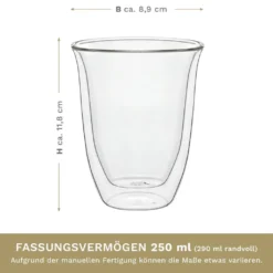 Creano Doppelwandige Gläser 250ml „DG-V“, 4er Set, Thermoglas Doppelwandig Aus Borosilikatglas, Kaffeegläser, Teegläser, Latte Gläser, Doppelwandgläser -Küchenutensilien Laden 99e7155da795f5f93f5bd833ebb3b4a0 1