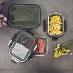 PIE LOCK Vorratsdosen 6 Teilig Eckig - Vorratsdosen Set Mikrowellengeeignete Essensbox Vorratsbehälter - Grau Glasdose Lunchbox Vorratsgläser Set -Küchenutensilien Laden 9aeeae76384871b172dbedd6e35cfcb8