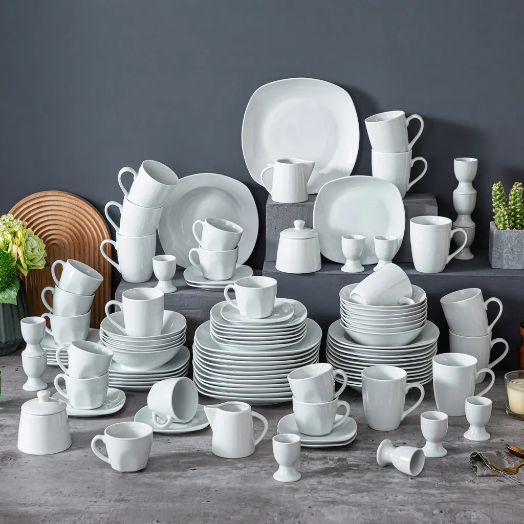 MALACASA, Serie Elisa, 100-teilig Tafelservice, Porzellan Kombiservice Mit Speiseteller, Suppenteller, Eierbecher, Kaffeetassen, Müslischalen, Dessertteller Für 12 Personen Grauweiß 9 MALACASA, Serie Elisa, 100-teilig Tafelservice, Porzellan Kombiservice Mit Speiseteller, Suppenteller, Eierbecher, Kaffeetassen, Müslischalen, Dessertteller Für 12 Personen Grauweiß – Bild 7