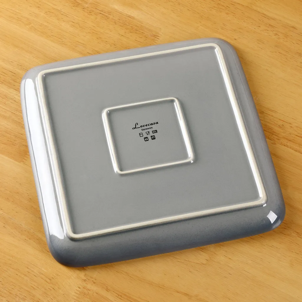 LOVECASA Tafelservice, 4-tlg Set Quadratische Speiseteller Aus Steingut, Flachteller, Frühstücksteller Für 4 Personen, Grau 5 LOVECASA Tafelservice, 4-tlg Set Quadratische Speiseteller Aus Steingut, Flachteller, Frühstücksteller Für 4 Personen, Grau – Bild 3