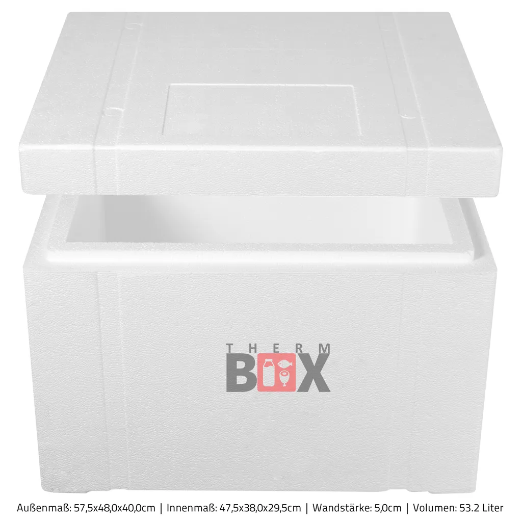 Styroporbox 53W | Wand: 5,0cm | Volumen: 53,2L | Innenmaß:47x38x29cm | Weiß Isolierbox Thermobox Kühlbox Warmhaltebox 4 Styroporbox 53W | Wand: 5,0cm | Volumen: 53,2L | Innenmaß:47x38x29cm | Weiß Isolierbox Thermobox Kühlbox Warmhaltebox – Bild 2