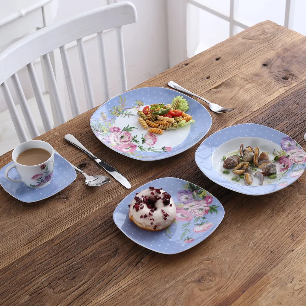 VEWEET 30-teilig Porzellan Tafelservice, Serie 'Hannah', Kombiservice Für 6 Personen, Blau Mit Floral Dekoration 12 VEWEET 30-teilig Porzellan Tafelservice, Serie 'Hannah', Kombiservice Für 6 Personen, Blau Mit Floral Dekoration – Bild 10