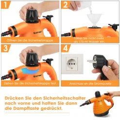 COSTWAY Dampfreiniger Inkl. 9 Zubehör, Handdampfreiniger, Dampfreinigen Handgerät 3 Bar / 250ml / 1050W / 4min Aufheizzeit/für Teppiche, Vorhänge, Autositze, Küche (Orange) 10 COSTWAY Dampfreiniger Inkl. 9 Zubehör, Handdampfreiniger, Dampfreinigen Handgerät 3 Bar / 250ml / 1050W / 4min Aufheizzeit/für Teppiche, Vorhänge, Autositze, Küche (Orange) -Küchenutensilien Laden ab6b72575a02a7bb3d09a5f17951ac61