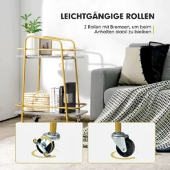 COSTWAY Küchenwagen Mit Universalrädern, Barwagen Rollwagen 2 Ablagen, Mobiler Servierwagen, Haushaltswagen Mit Stahlrahmen, Mehrzweckwagen Für Haus, Restaurant, Allzweckwagen Badwagen, Grau+Golden -Küchenutensilien Laden ac2c8ee98c7c5251a805ca026845dd52