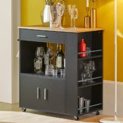 SoBuy FKW113-SCH Servierwagen Küchenwagen Kücheninsel Küchenschrank Rollwagen Mikrowellenschrank Küchenrollwagen Schwarz BHT Ca.: 82x88x46cm -Küchenutensilien Laden aee92c8e979e5e75e3d05faf5029515b