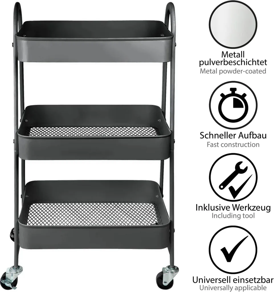 ONVAYA® Servierwagen Silvio | Beistellwagen | Dunkelgrau | 30,5 X 45 X 77 Cm | 3 Fächer | Multifunktionswagen | Transportwagen | Allzweckwagen | Küchentrolley | Nischenregal 5 ONVAYA® Servierwagen Silvio | Beistellwagen | Dunkelgrau | 30,5 X 45 X 77 Cm | 3 Fächer | Multifunktionswagen | Transportwagen | Allzweckwagen | Küchentrolley | Nischenregal – Bild 3