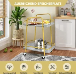 COSTWAY Küchenwagen Mit Universalrädern, Barwagen Rollwagen 2 Ablagen, Mobiler Servierwagen, Haushaltswagen Mit Stahlrahmen, Mehrzweckwagen Für Haus, Restaurant, Allzweckwagen Badwagen, Grau+Golden -Küchenutensilien Laden b477380898bdb03f35b3d98599084561