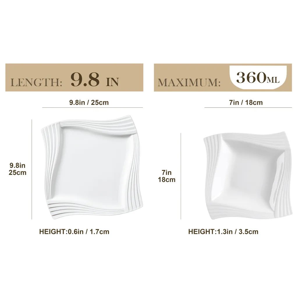 MALACASA, Serie Amparo, Cremeweiß Porzellan Tafelservice 12 Tlg. Set Speiseteller Und Suppenteller Geschirrset Für 6 Personen 4 MALACASA, Serie Amparo, Cremeweiß Porzellan Tafelservice 12 Tlg. Set Speiseteller Und Suppenteller Geschirrset Für 6 Personen – Bild 2