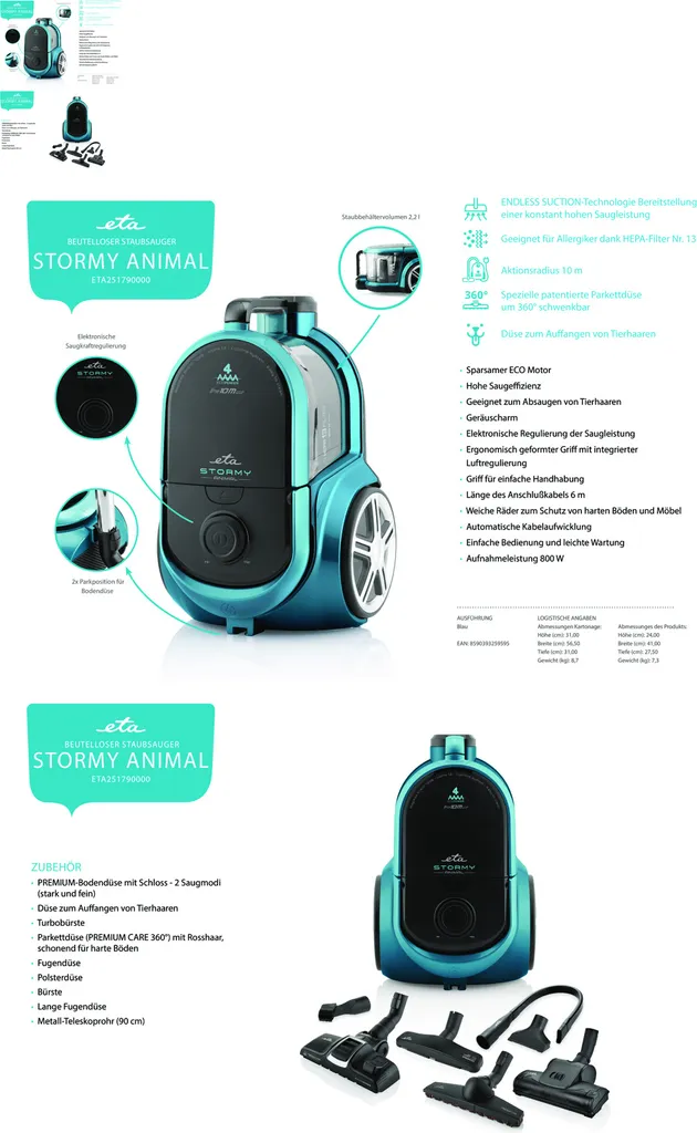 ETA STORMY ANIMAL Beutelloser Staubsauger ETA251790000, 800 W, ENDLESS SUCTION-Technologie, HEPA-Filter, Nr. 13 , Aktionsradius 10 M, Kabellänge 7 M 22 ETA STORMY ANIMAL Beutelloser Staubsauger ETA251790000, 800 W, ENDLESS SUCTION-Technologie, HEPA-Filter, Nr. 13 , Aktionsradius 10 M, Kabellänge 7 M – Bild 20
