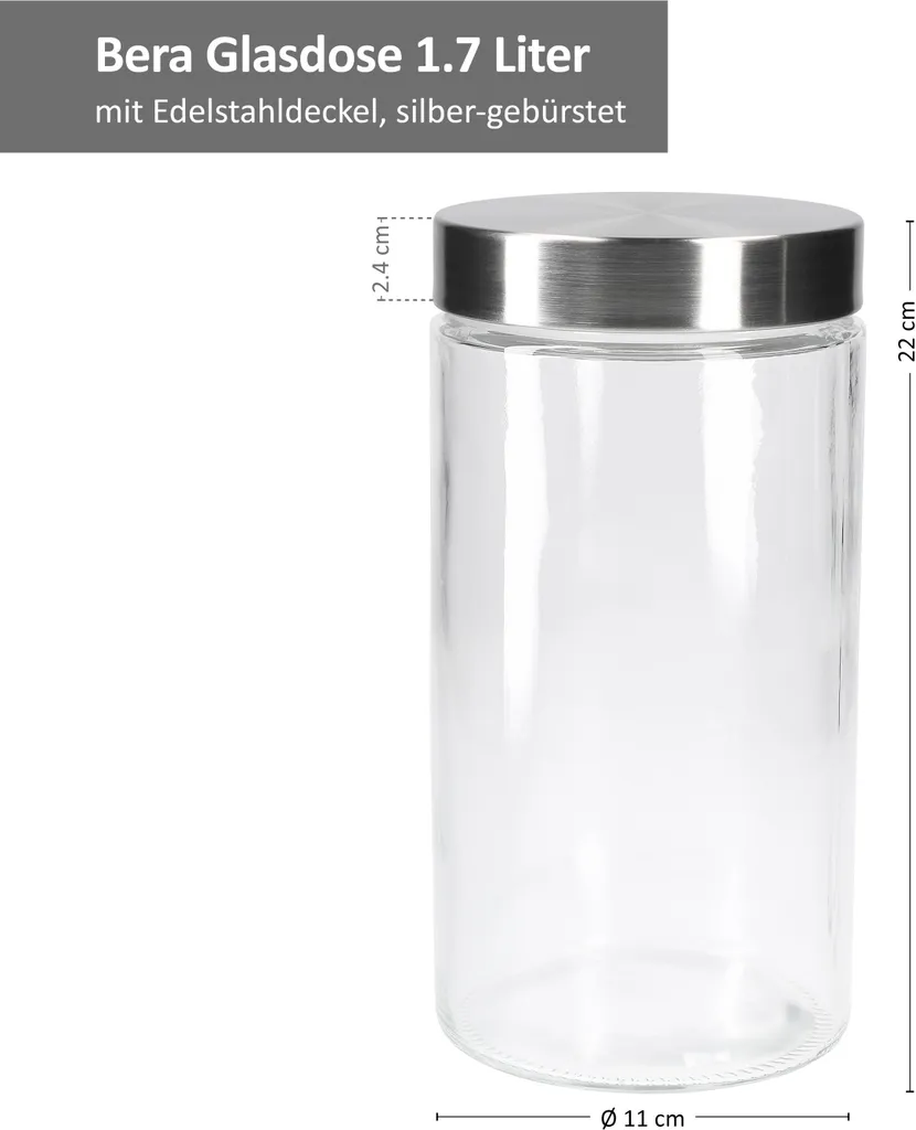 6tlg. Set Vorratsdosen Bera - 2x 800ml + 2x 1,2L + 2x 1,7L 7 6tlg. Set Vorratsdosen Bera - 2x 800ml + 2x 1,2L + 2x 1,7L – Bild 5