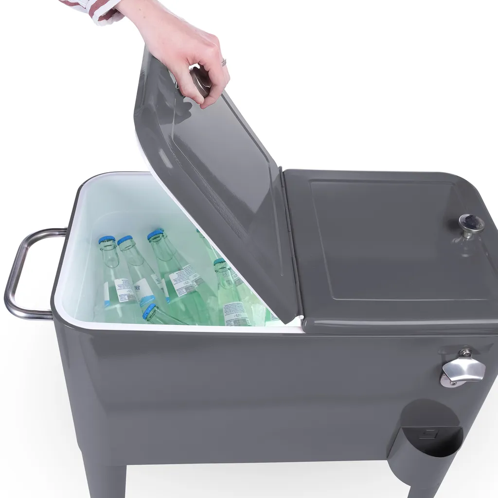 Kühlwagen, Servierwagen Outdoor Mit Großer Kühlbox, Getränkekühler Beistellwagen Für Garten, Rollbarer Party Kühlwagen Im Retro-Look – 57l, Farbe:anthrazit 6 Kühlwagen, Servierwagen Outdoor Mit Großer Kühlbox, Getränkekühler Beistellwagen Für Garten, Rollbarer Party Kühlwagen Im Retro-Look – 57l, Farbe:anthrazit – Bild 4