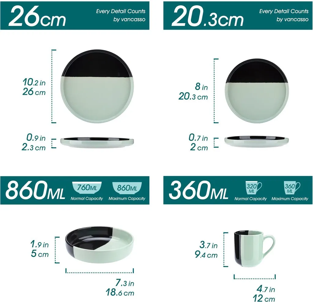 Vancasso Aria Tafelservice Für 8 Personen (32-teilig) Mit Tellern, Schalen Und Tassen, Schwarz Und Türkis 4 Vancasso Aria Tafelservice Für 8 Personen (32-teilig) Mit Tellern, Schalen Und Tassen, Schwarz Und Türkis – Bild 2