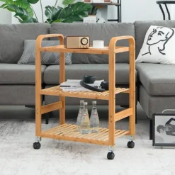 COSTWAY Servierwagen Mit 3 Ablagen, Griffen & Abnehmbarem Rollen, Küchenwagen Bambus Auf Rädern, Mobiler Allzweckwagen Rollwagen Lagerregal Für Küche, Flur & Bad, 58 X 33 X 76 Cm -Küchenutensilien Laden c285c940fc0ecaee2487731ee8250bbb