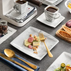 MALACASA, Serie Blance, 36 Tlg. Set Marmor Porzellan Kaffeeservice Geschirrset, Mit 12 Stück Kuchenteller, 12 Stück 180ml Tasse Und 12 Stück Untertasse Für 12 Personen -Küchenutensilien Laden c2a3274206856ac15d482c4a7aecc9bd