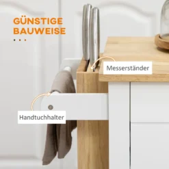 HOMCOM Küchenwagen, Rollwagen, Küchenschrank Mit Arbeitsplatte Aus Gummiholz, Trolley, Beistellwagen Auf Rollen, Servierwagen Mit Schublade, Werkzeugkasten Für Küche, Weiß, 89 X 48 X 89 Cm -Küchenutensilien Laden c502b6f0d771a863db4ebf5022f149ee