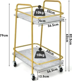 COSTWAY Küchenwagen Mit Universalrädern, Barwagen Rollwagen 2 Ablagen, Mobiler Servierwagen, Haushaltswagen Mit Stahlrahmen, Mehrzweckwagen Für Haus, Restaurant, Allzweckwagen Badwagen, Grau+Golden -Küchenutensilien Laden c8db240137426f54d3a64349679c623a