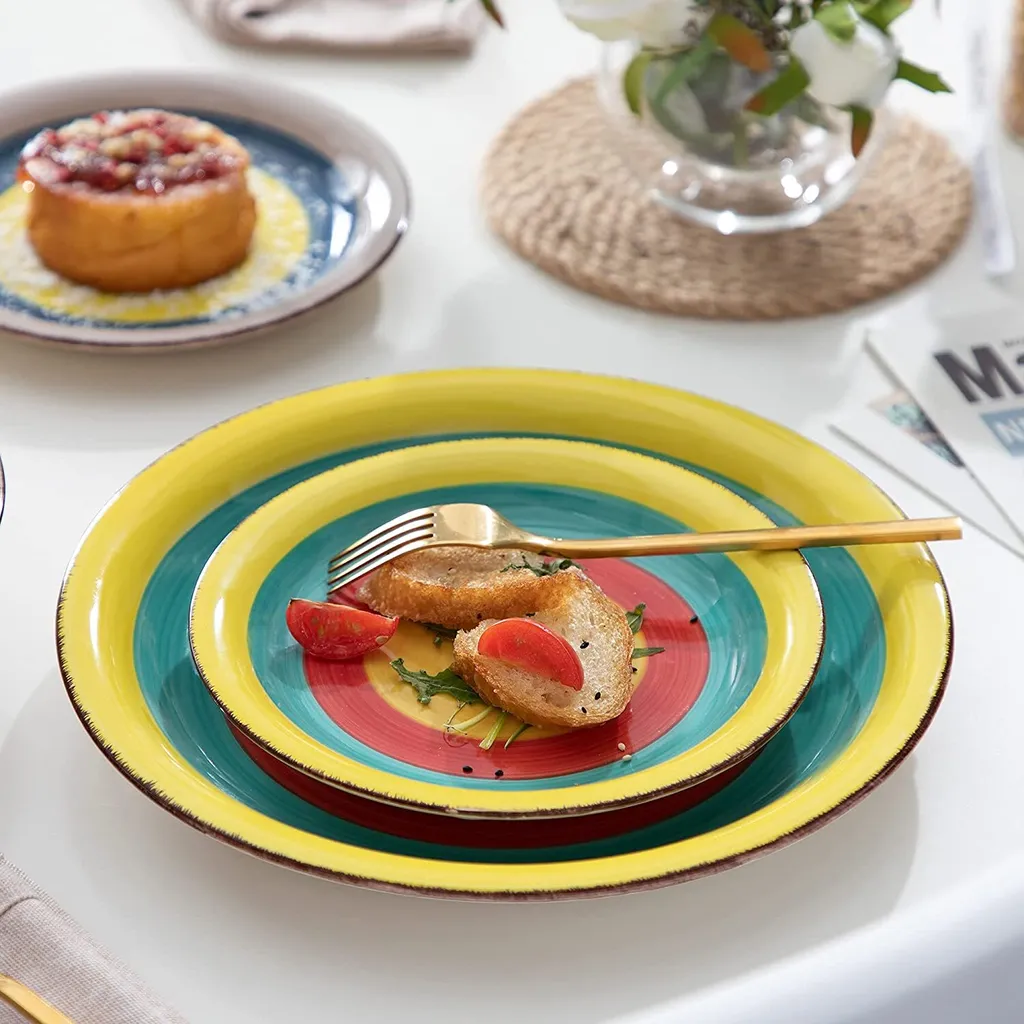 Tafelservice Steingut, Vancasso ARCO 36-teiliges Kombiservice Set, Vintage Geschirrservice Mit Je 12 Speiseteller, Kuchenteller Und Suppenteller, Für 12 Personen, Regenbogen Stil 5 Tafelservice Steingut, Vancasso ARCO 36-teiliges Kombiservice Set, Vintage Geschirrservice Mit Je 12 Speiseteller, Kuchenteller Und Suppenteller, Für 12 Personen, Regenbogen Stil – Bild 3