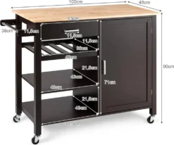 COSTWAY Küchenwagen Auf Rollen, Kücheninsel Mit Schublade, Weinregal, Offene Regale & Handtuchhalter, Platzsparender Servierwagen, Für Küche, Esszimmer, Bar, Braun -Küchenutensilien Laden d7669e4dc8cdd950384ef6e955d61e56