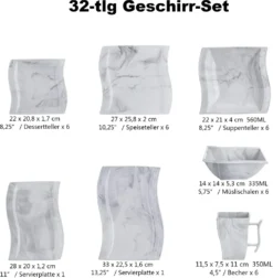 MALACASA, Serie Flora, 32 Tlg. Marmor Porzellan Geschirrset Kombiservice Tafelservice Mit 6 Schalen, 6 Dessertteller, 6 Suppenteller, 6 Speiseteller, 6 Becher Und 2 Rechteckige Servierplatte -Küchenutensilien Laden d99122988d3c60ff82ec1d83f1eb7e03