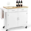 COSTWAY Rollende Kücheninsel Aus Gummiholz, Küchenwagen Mit Handtuchhalter & Verstellbarem Regal & Schubladen, Servierwagen Mit Arbeitsplatte Für Küche, Esszimmer & Bar (Weiß) -Küchenutensilien Laden da00f6ced0732e85fd91ad9716d2a7b9