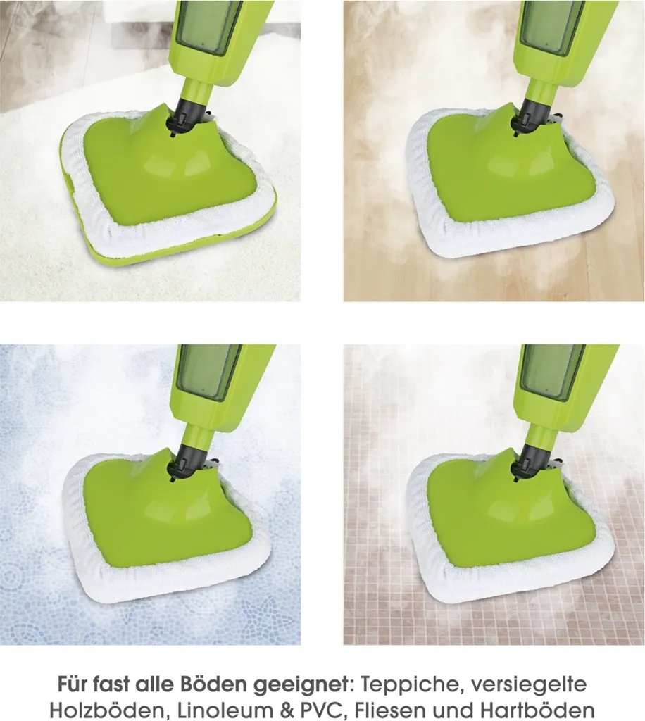 CLEANmaxx Dampfbesen 1000W Grün Bodenpflege Inkl. Messbecher Mikrofasertuch 15 CLEANmaxx Dampfbesen 1000W Grün Bodenpflege Inkl. Messbecher Mikrofasertuch – Bild 13