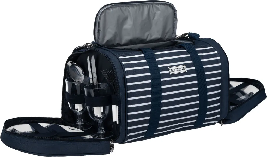 Anndora Picknick Kühltasche + Decke + Zubehör - Blau Weiß Gestreift - Blau 9 Anndora Picknick Kühltasche + Decke + Zubehör - Blau Weiß Gestreift - Blau – Bild 7