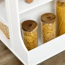 HOMCOM Küchenwagen, Rollwagen, Küchenschrank Mit Arbeitsplatte Aus Gummiholz, Trolley, Beistellwagen Auf Rollen, Servierwagen Mit Schublade, Werkzeugkasten Für Küche, Weiß, 89 X 48 X 89 Cm -Küchenutensilien Laden ddff39e6fc5ed23db0f5f99a9d5a445a